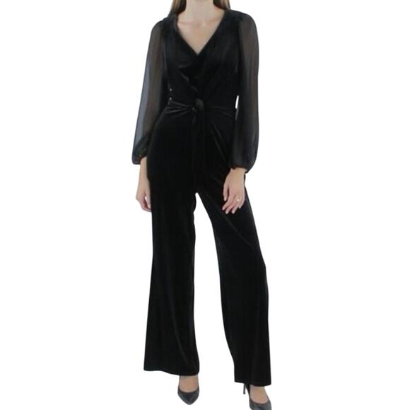 CeCe Black Velvet Tie Front Jumpsuit Size XL New without Tag MSRP $99 SOO - Picture 2 of 7